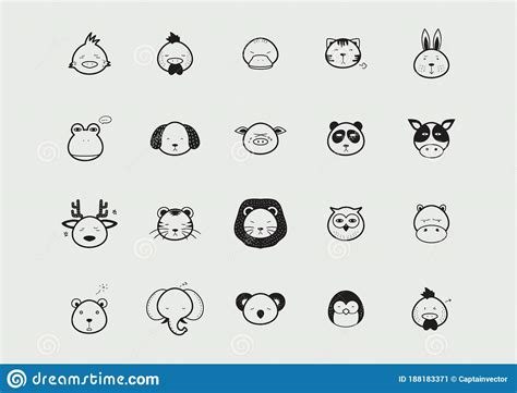A Collection Of Animal Faces Illustration Stock Vector Illustration
