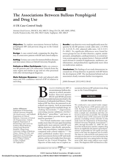 Pdf The Associations Between Bullous Pemphigoid And Drug Use A Uk