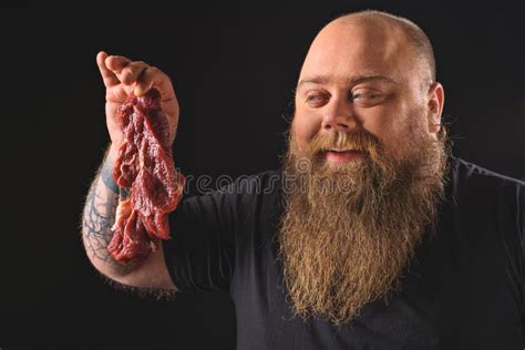 Hungry Thick Guy Staring At Raw Steak Stock Photo Image Of Happy