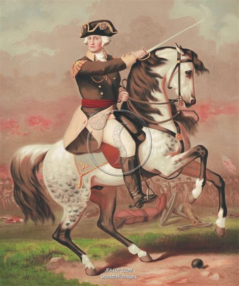 Painting Of General George Washington Riding A Horse During The Battle