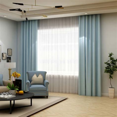 Solid Light Blue Curtain Modern Silk Imitation Curtain Living Room