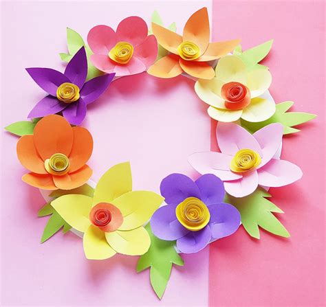 Paper Wreath Craft For Kids Made From Gorgeous Paper Flowers