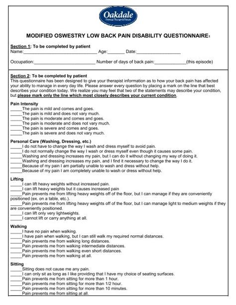Modified Oswestry Low Back Pain Disability Questionnaire1