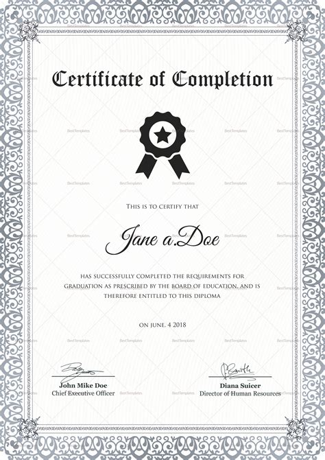 Diploma Education Completion Certificate Design Template In Psd Word