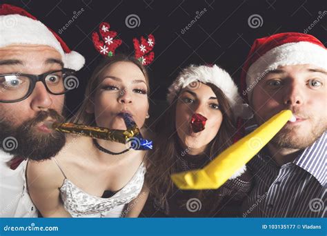Blowing Party Whistles Stock Image Image Of Holding 103135177