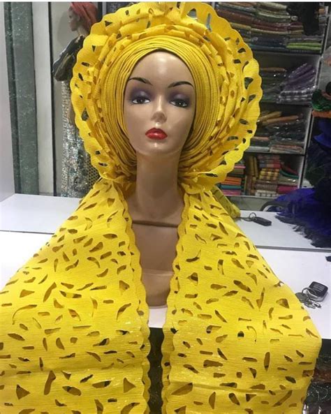 yellow pre tied asooke autogele lacercut autogele yellow etsy