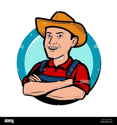Happy Farmer In Hat Cartoon Agriculture Farm Logo Vector Illustration