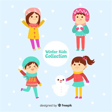 Colección De Niños En Invierno Vector Gratis