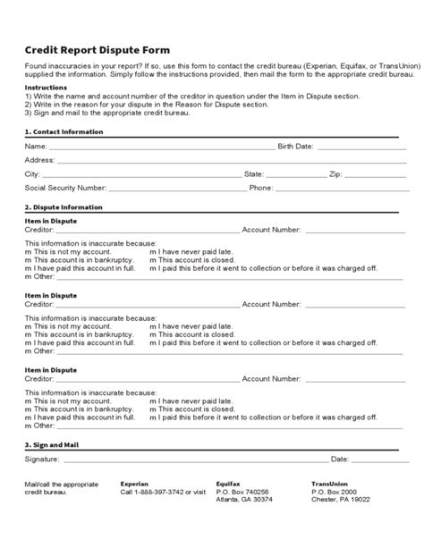 Credit card disputes can occur for a variety of reasons. Credit Report Dispute Form Template Free Download