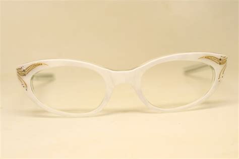 Vintage Cat Eye Glasses White Rhinestone Cateye Frames Etsy