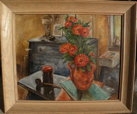 Still Life Impressionist Oil Painting 1940s Style Signed Dated 1942