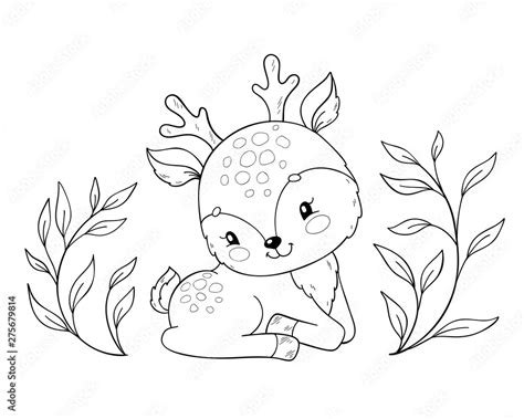 Cute cartoon baby deer. Coloring book page for children. Stock Vector