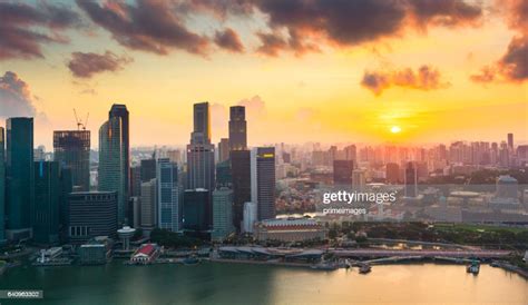 Panoramic View Of The Singapore Skyline At Dusk High Res Stock Photo