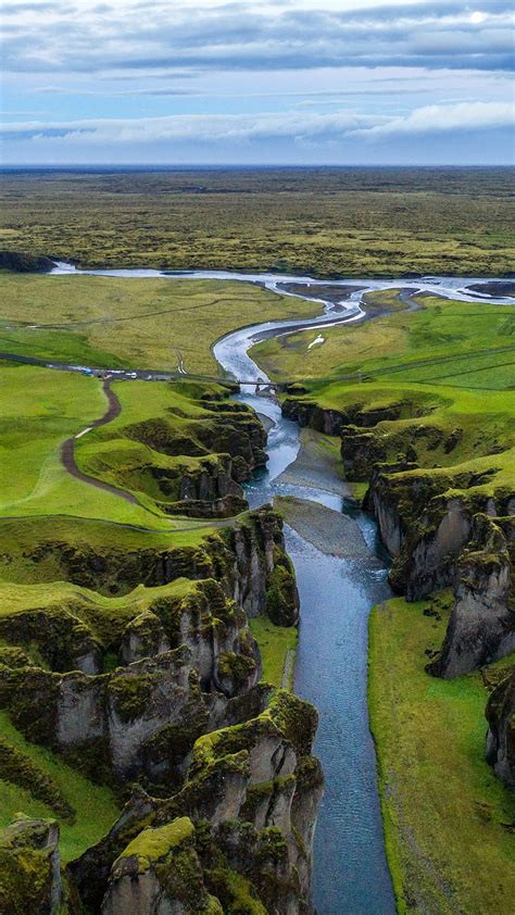 Aerial View Of A Riverbed In Fjaðrárgljúfur Canyon Iceland Windows