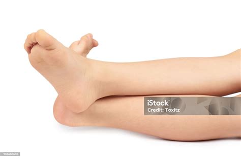 Cute Kid Leg Fast Growing Foot Isolated On White Background Stock Photo