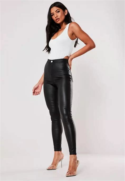 Missguided Black Vice High Waisted Coated Skinny Jeans Stretchy
