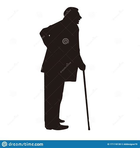 Old Man Using Cane Walking Stick Silhouette Stock Vector Illustration