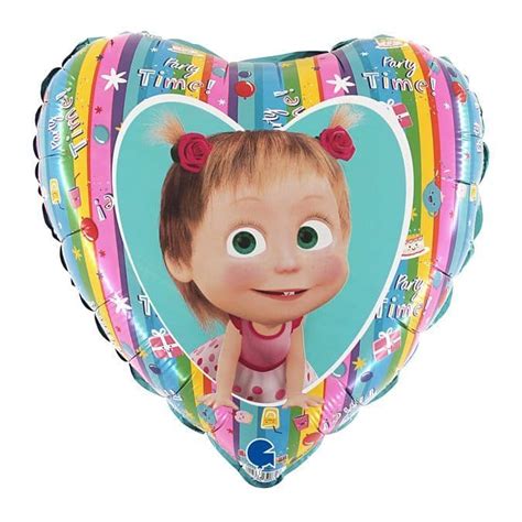 18 Masha And The Bear Rainbow Heart Standard Foil Balloon