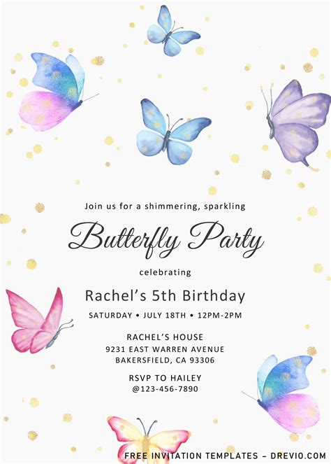 Magical Butterflies Invitation Templates Editable Docx Butterfly