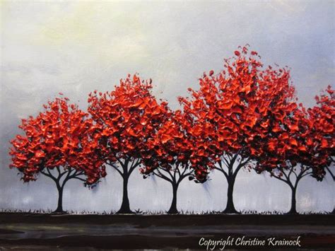Original Art Abstract Painting Red Trees Xl By Christinekrainock Large