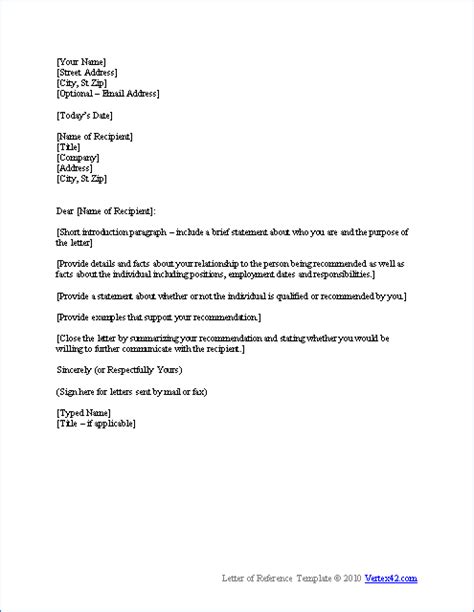 professional reference template letter  reference