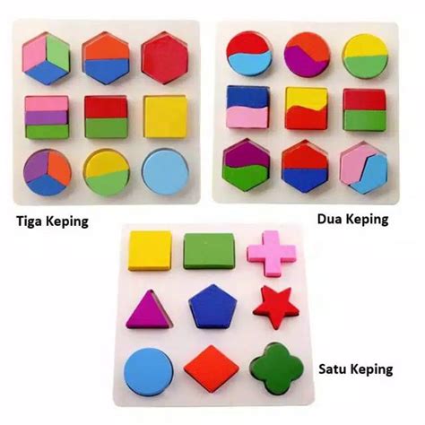 Puzzle Geometri Kayu Bentuk Bangun Datar Shape Warna Mainan Edukasi