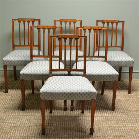 Fine Quality Set Of Six Figured Walnut Edwardian Antique Dining Chairs
