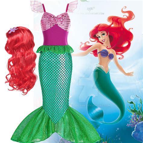 Disney Princess Ariel Little Mermaid Costume Dress Up With Wig