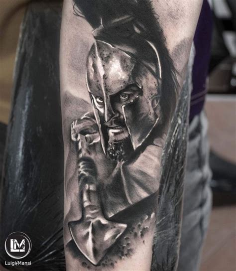 Realistic Tattoo Of Leonida From 300 Movie With Gerald Butler Spartan