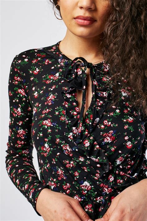 ditsy floral print wrap top just 3