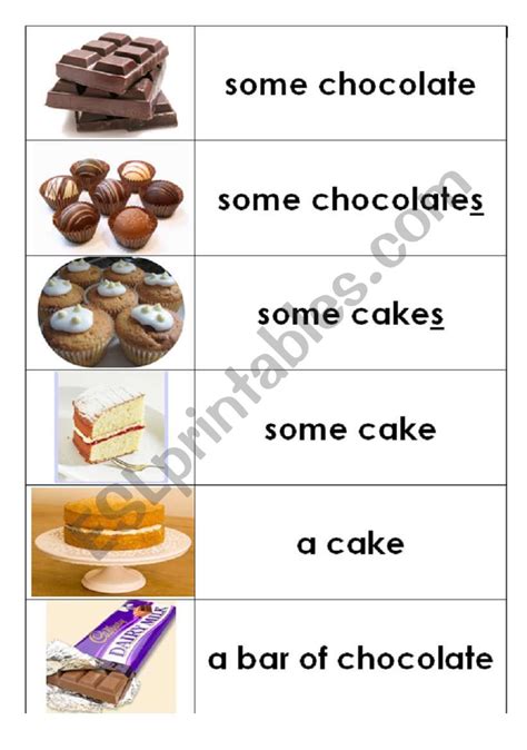 Chocolate Cake Count Uncount Matching Activity Esl Worksheet By