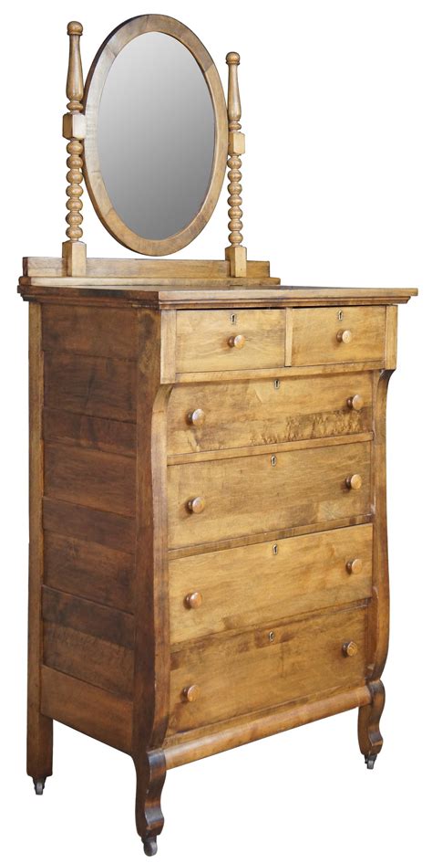 Antique Crescent Furniture Mirrored Oak Tallboy Vanity Dresser Etsy