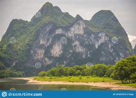 Green Mountain Scenery Along Li River In China Stock Image Image Of