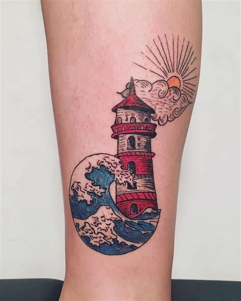 Great Wave And Lighthouse Tattoo Pretty Tattoos Beautiful Tattoos