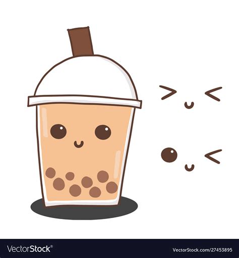 The base of your drink can be green tea, black. Milk bubble tea with cute face doodle drawing Vector Image