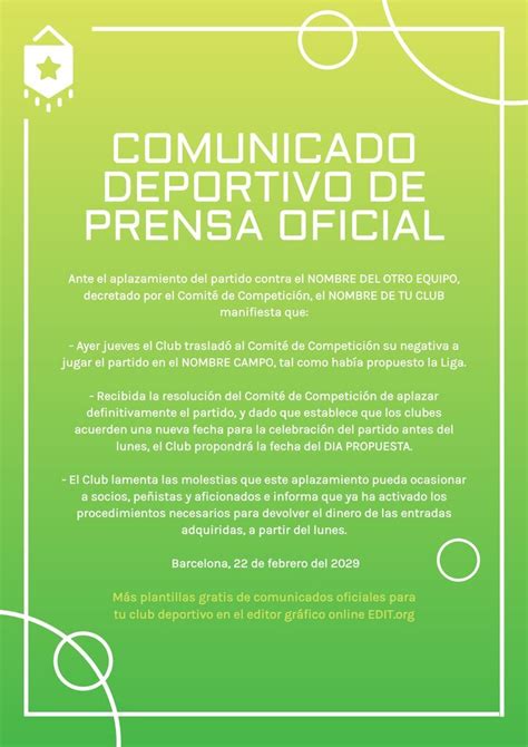 Plantillas De Comunicados De Club Deportivo Gratis