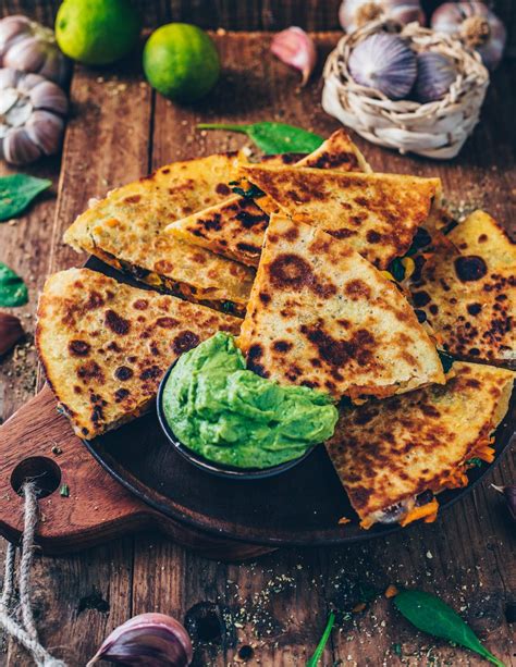 quesadillas with sweet potato blacks bean corn cheese and guacamole vegan protein breakfast
