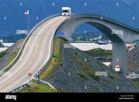 Europe Norway Atlantic Ocean Road Storseisundet Bridge Stock Photo
