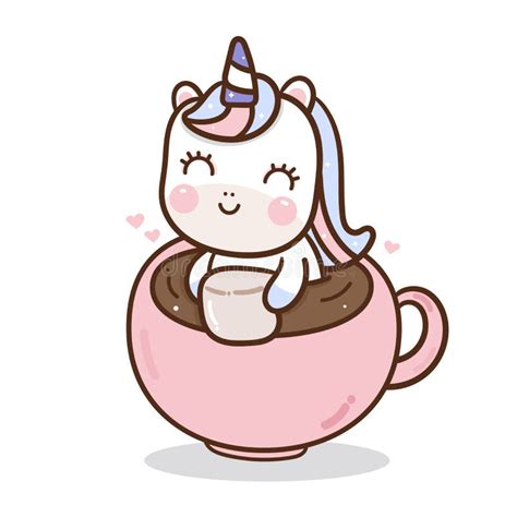 Cute Unicorn Vector In Coffee Cup Background Hand Drawn Stock Vector