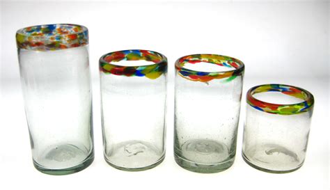 Drinking Glasses Confetti Rim 10oz Made In Mexico With Recycled Glass