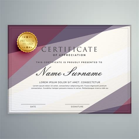 Modern Vector Certificate Template Design With Purple Geometric