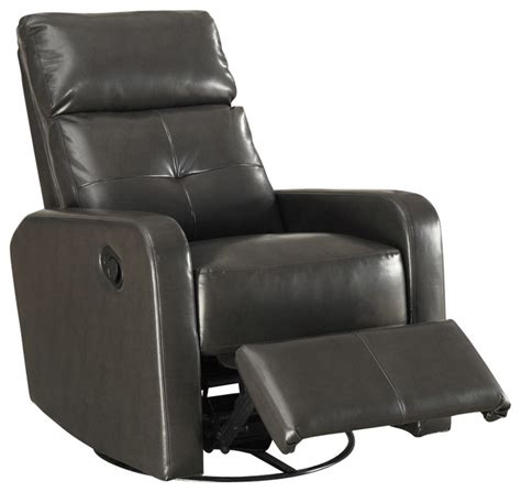 In one word, this sleek charcoal italian leather chair is a stunner. Monarch Specialties Charcoal Grey Bonded Leather Swivel Glider Recliner contemporary-recliner-chairs