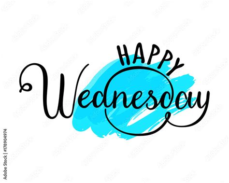 Happy Wednesday Hand Drawn Lettering On Color Spot Vector Illustration