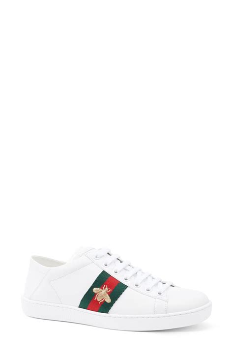 Gucci Ace Watersnake Trimmed Embroidered Leather Sneakers In White