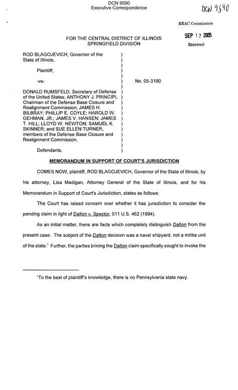 Executive Correspondence Memorandum In Support Of Courts