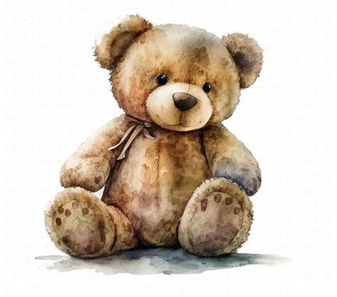 Watercolor Teddy Bear Clipart Teddy Bear Cute Clip Art Card Etsy Uk