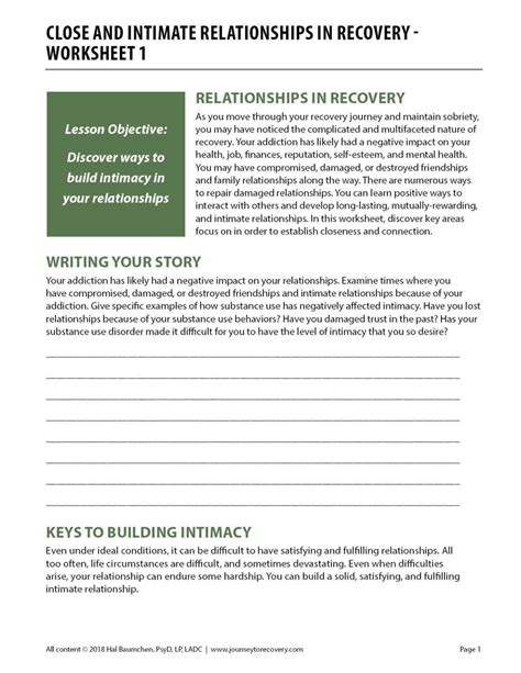 Close And Intimate Relationships In Recovery Worksheet 1