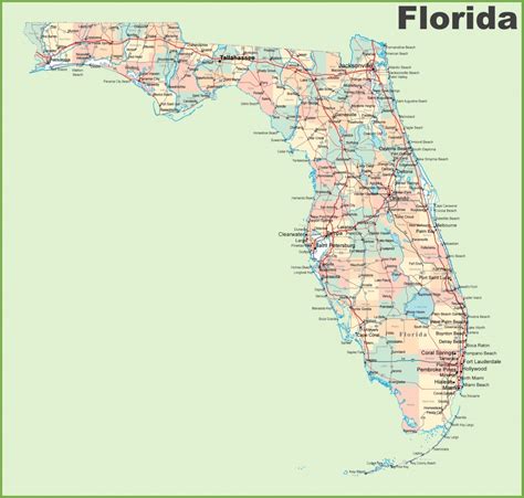 Florida Map With All Cities Sitedesignco Road Map Of South Florida