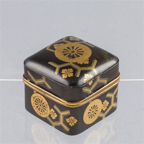 Lot Two Japanese Gilt On Black Lacquer Boxes