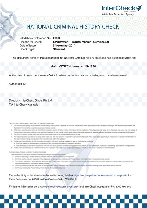 Police Certificate Australia Tutoreorg Master Of Documents